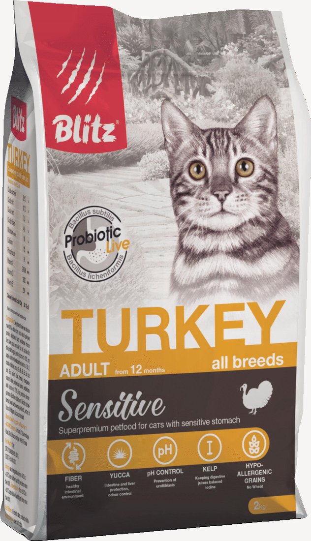 

Сухой корм для кошек Blitz Sensitive Turkey Adult All Breeds (с индейкой) 2 кг