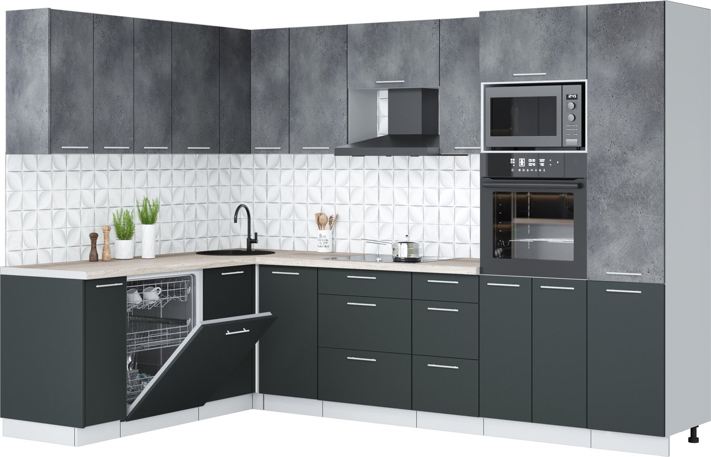 

Готовая кухня Интерлиния Мила Лайт 1.896х2.98 (бетон портленд/антрацит/травертин серый)