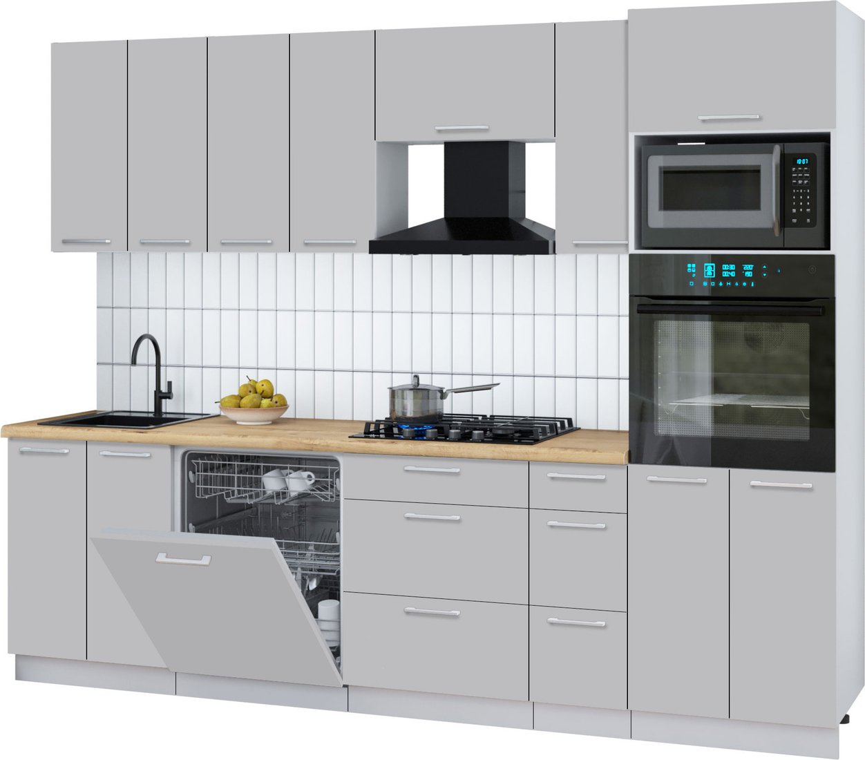 

Готовая кухня Интерлиния Мила Gloss 2.7-ПМ1 (грей/грей/дуб бунратти)