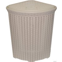 Корзина ВиолетПласт для белья угловая с крышкой 60 л Ротанг (латте)