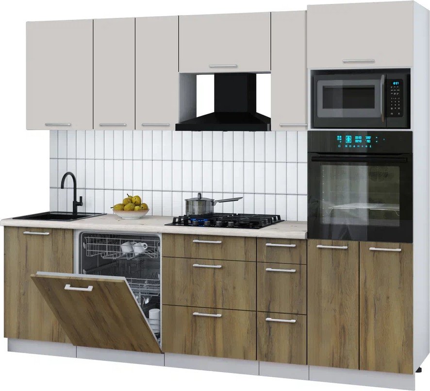 

Готовая кухня Интерлиния Мила Gloss 2.6-ПМ1 (дуб вотан/кашемир/бискайская сосна)