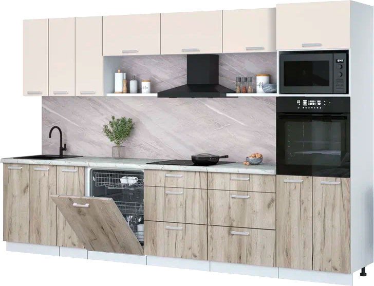 

Готовая кухня Интерлиния Мила Лайт 3.3-ПМ1-2 (персидский жемчуг/дуб серый/серый каспий)