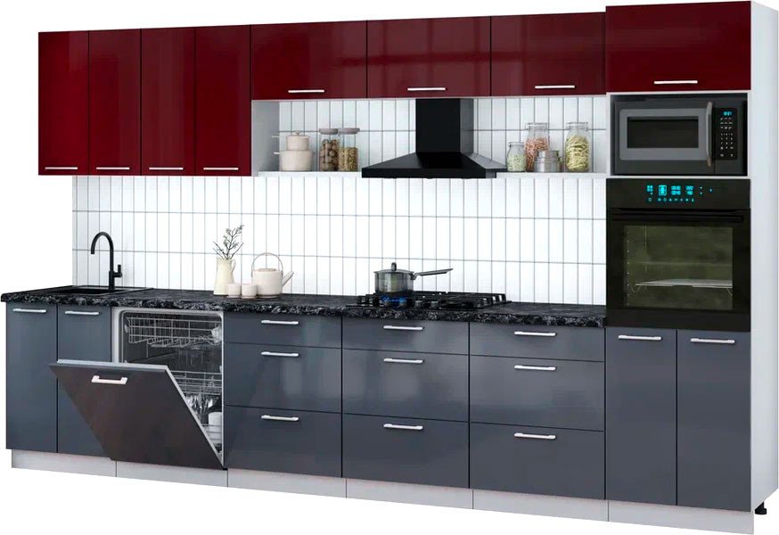 

Готовая кухня Интерлиния Мила Gloss 3.6-ПМ1-2 (асфальт глянец/бордовый глянец/кастилло темный)