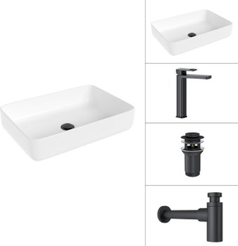 Умывальник Lauter 21487-50 + Cascade 21СК0655BS + сифон 21635B + дон.клапан 21190B (черный матовый)