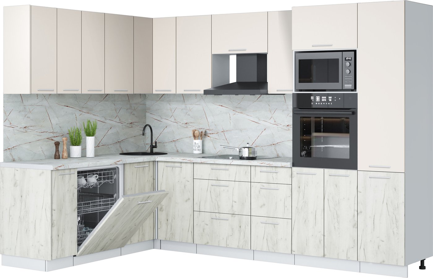 

Готовая кухня Интерлиния Мила Лайт 1.896х2.98 (персидский жемчуг/дуб белый/серый каспий)