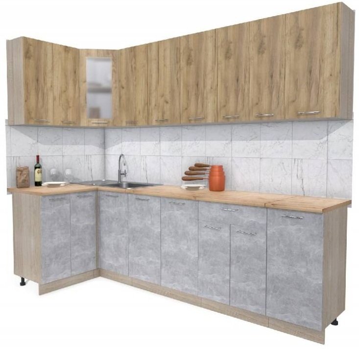 

Готовая кухня Интерлиния Мила 12x28 (дуб золотой-бетон-дуб бунратти)