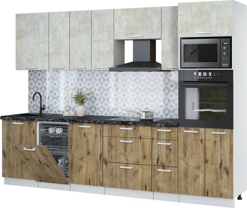 

Готовая кухня Интерлиния Мила Лайт 2.9-ПМ3 (бетон лайт/дуб веллингтон/кастилло темный)