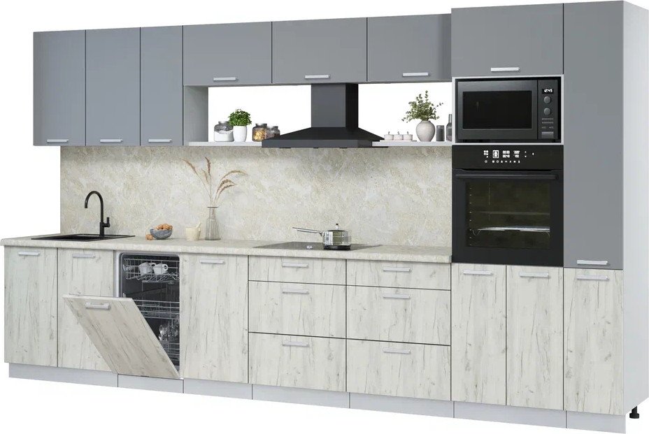 

Готовая кухня Интерлиния Мила Лайт 3.8-ПМ3 (серебро/дуб белый/опал светлый)