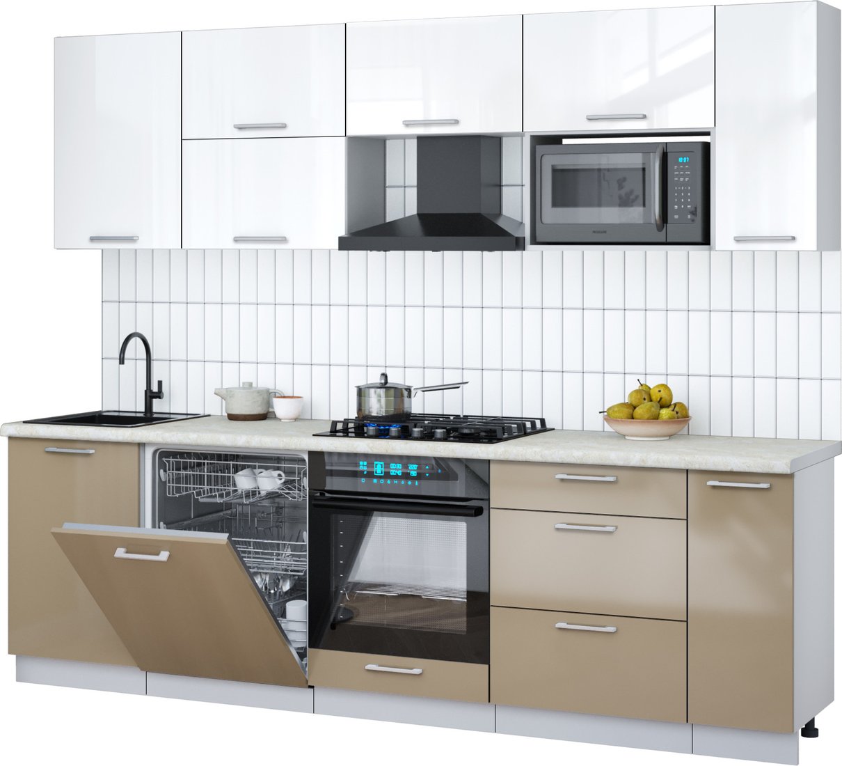 

Готовая кухня Интерлиния Мила Gloss 2.6-ПМ2 (капучино глянец/белый глянец/опал светлый)