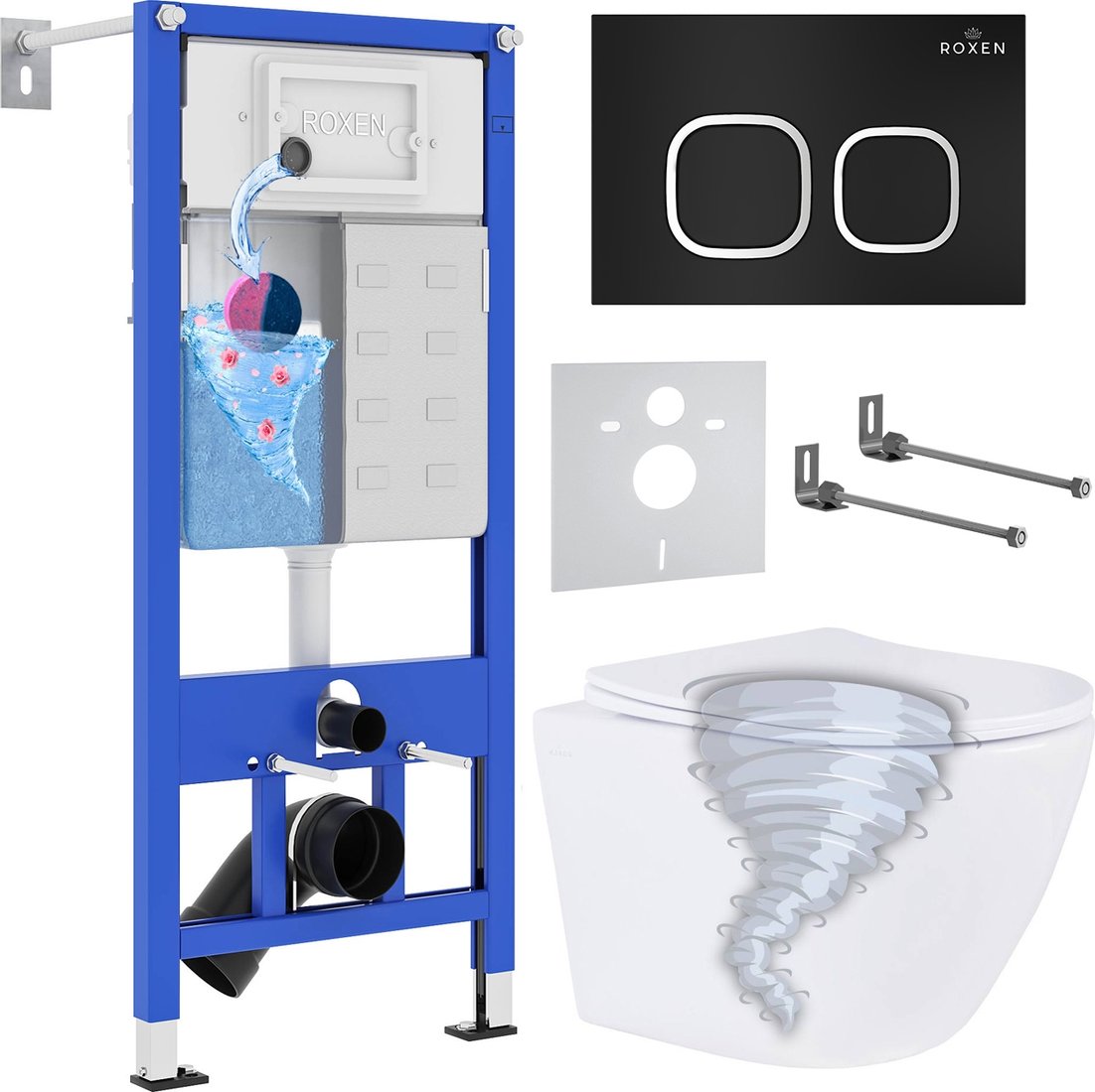 

Унитаз подвесной Roxen Antares Tornado Long в комплекте с инсталляцией StounFix Dual Fresh 6 в 1 868433 (кнопка: черный матовая)