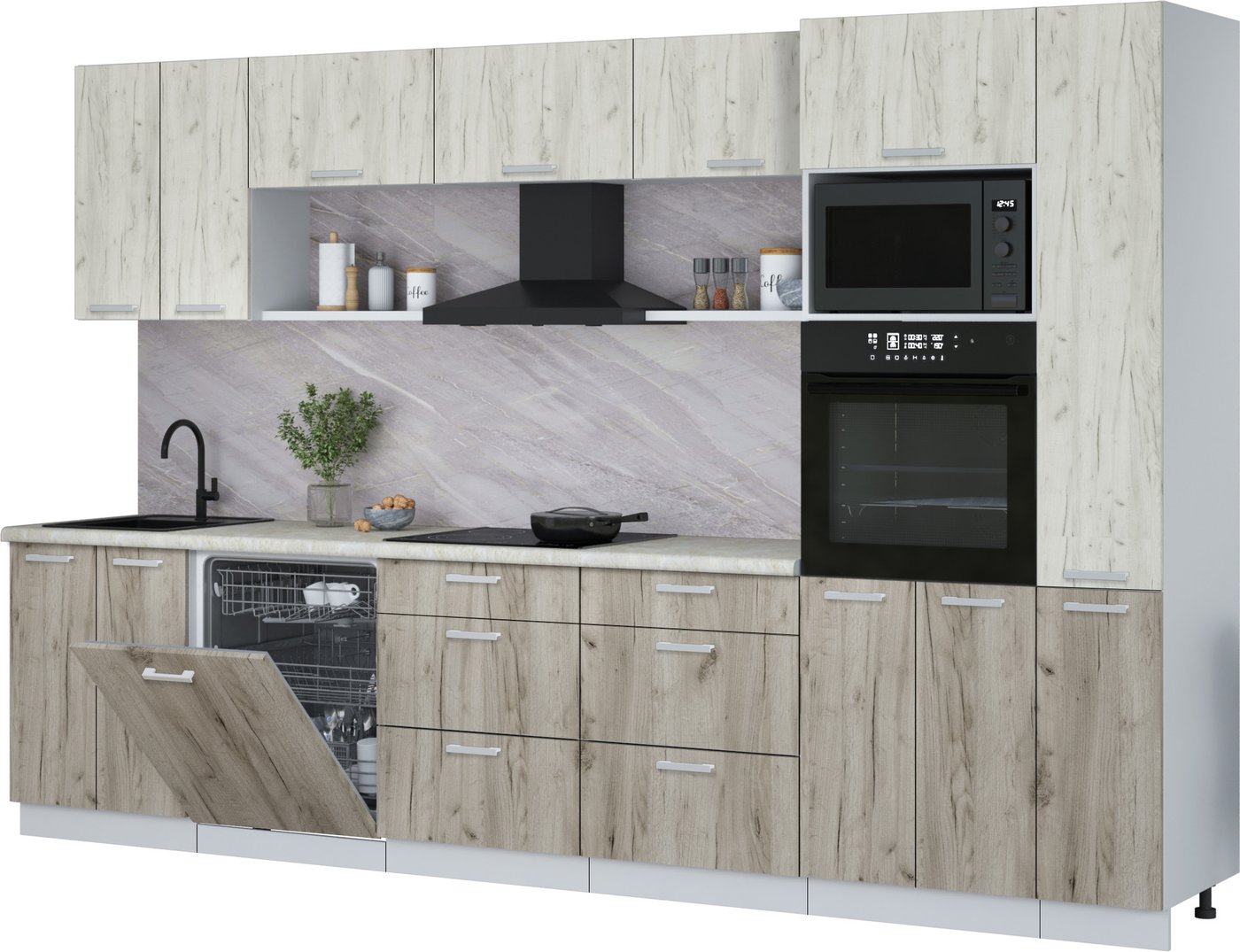 

Готовая кухня Интерлиния Мила Лайт 3.3-ПМ1 (дуб белый/дуб серый/опал светлый)