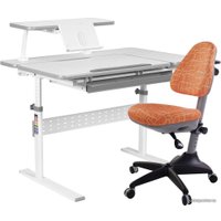 Парта Anatomica Dunga + надстройка + органайзер + подставка для книг с креслом Бюрократ KD-2 цвета оранжевый жираф (белый/серый)