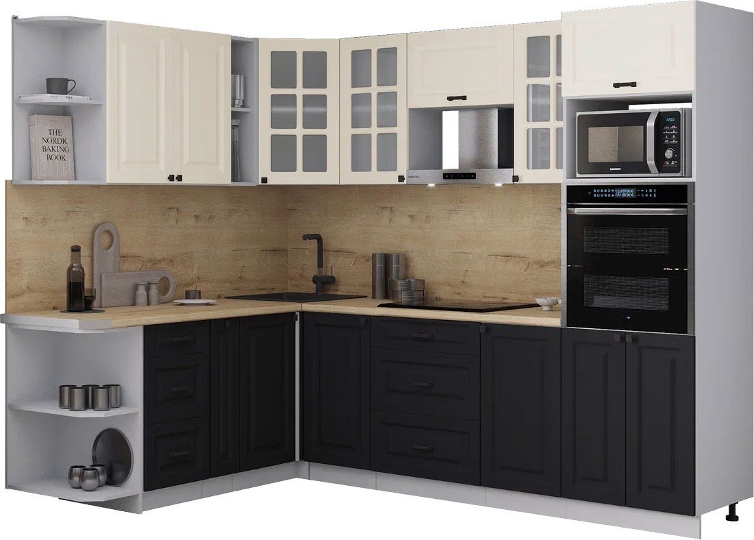 

Готовая кухня Интерлиния Мила Деко 1.88x2.6 LV (черный/белый/дуб бунратти)