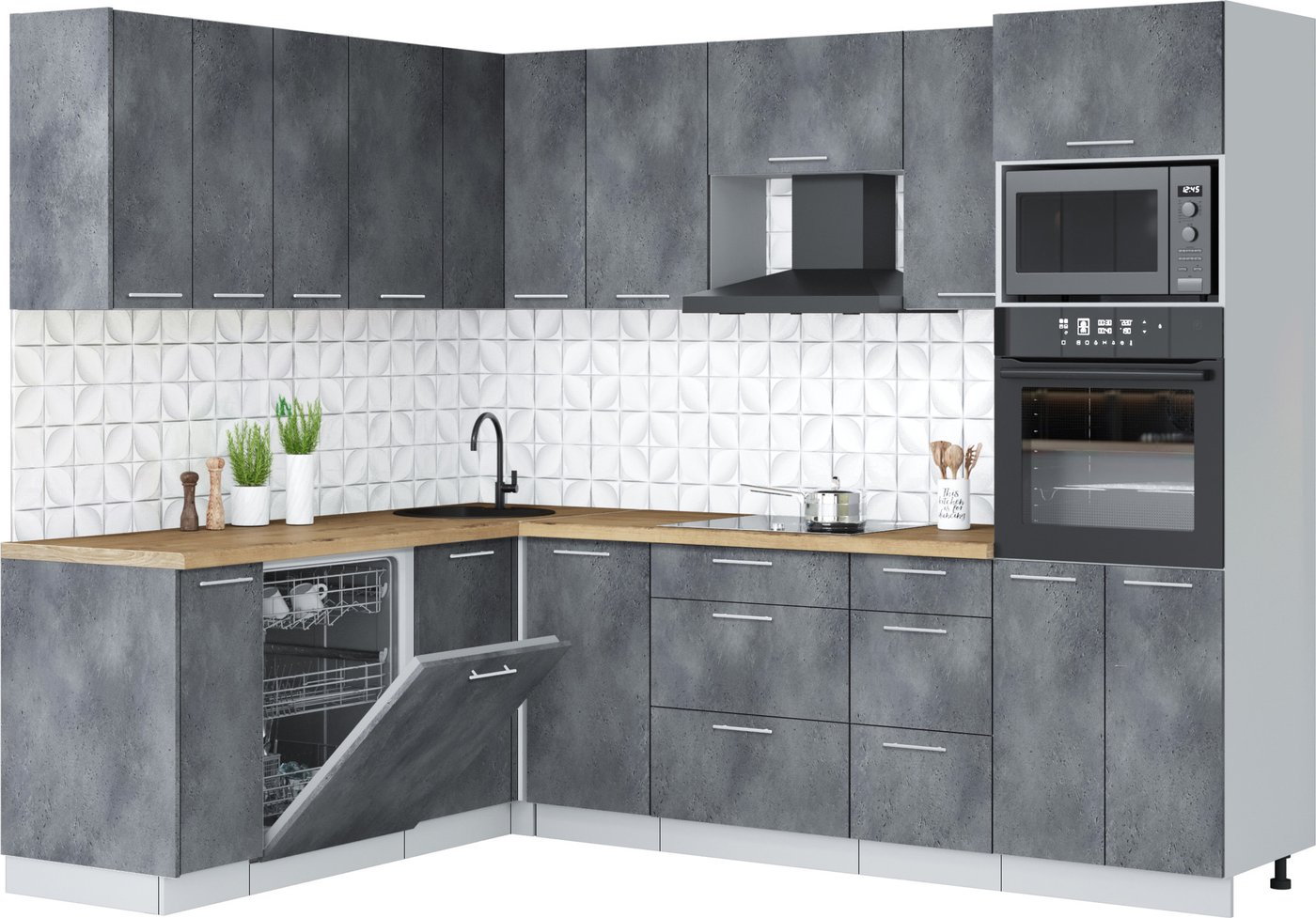 Готовая кухня Интерлиния Мила Лайт 1.896х2.58 (бетон портленд/бетон портленд/дуб бунратти)