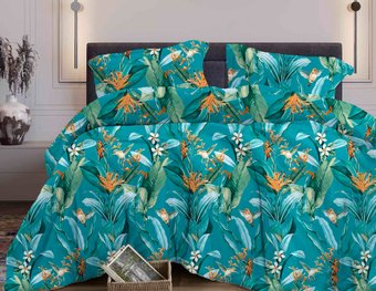 2-спальный комплект постельного белья с евро простыней Бояртекс №352 Джунгли 3/5 Вид 2сп с европростыней (бязь, светло-зеленый)