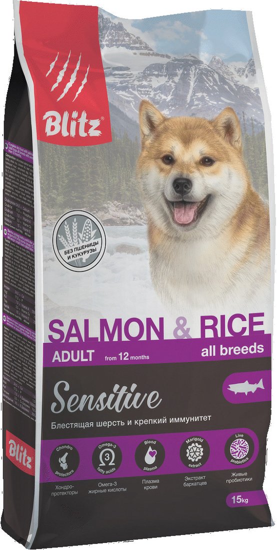 Сухой корм для собак Blitz Adult Salmon & Rice 15 кг