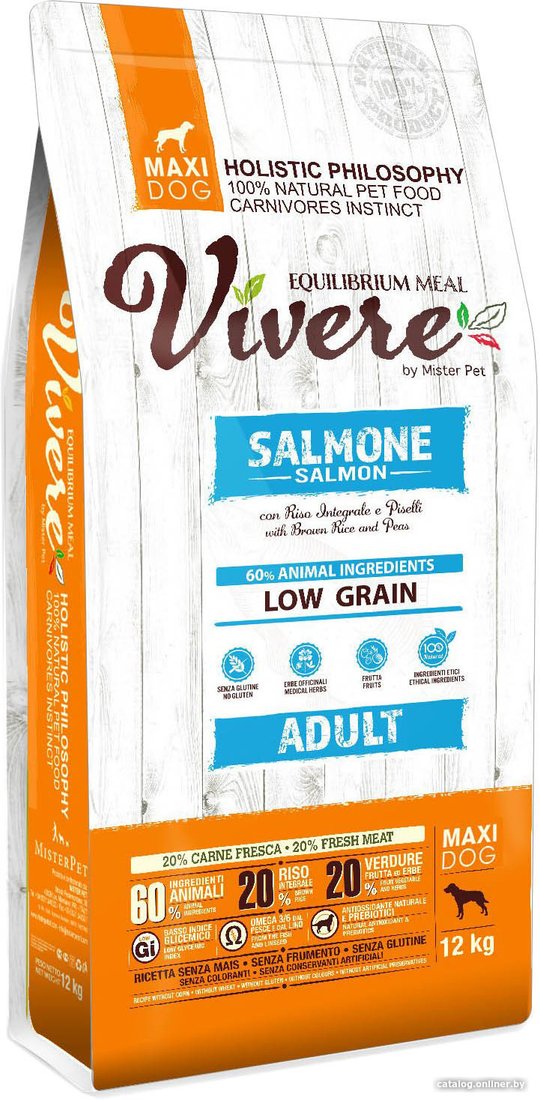 Сухой корм для собак Vivere Maxi Adult Salmon (для взрослых крупных пород с лососем) 12 кг