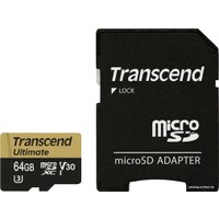 Карта памяти Transcend Ultimate microSDXC UHS-I U3M 64GB + адаптер [TS64GUSDU3M]