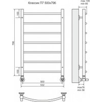 Полотенцесушитель TERMINUS Классик П7 500x796 (оружейная сталь, с наружной резьбой)