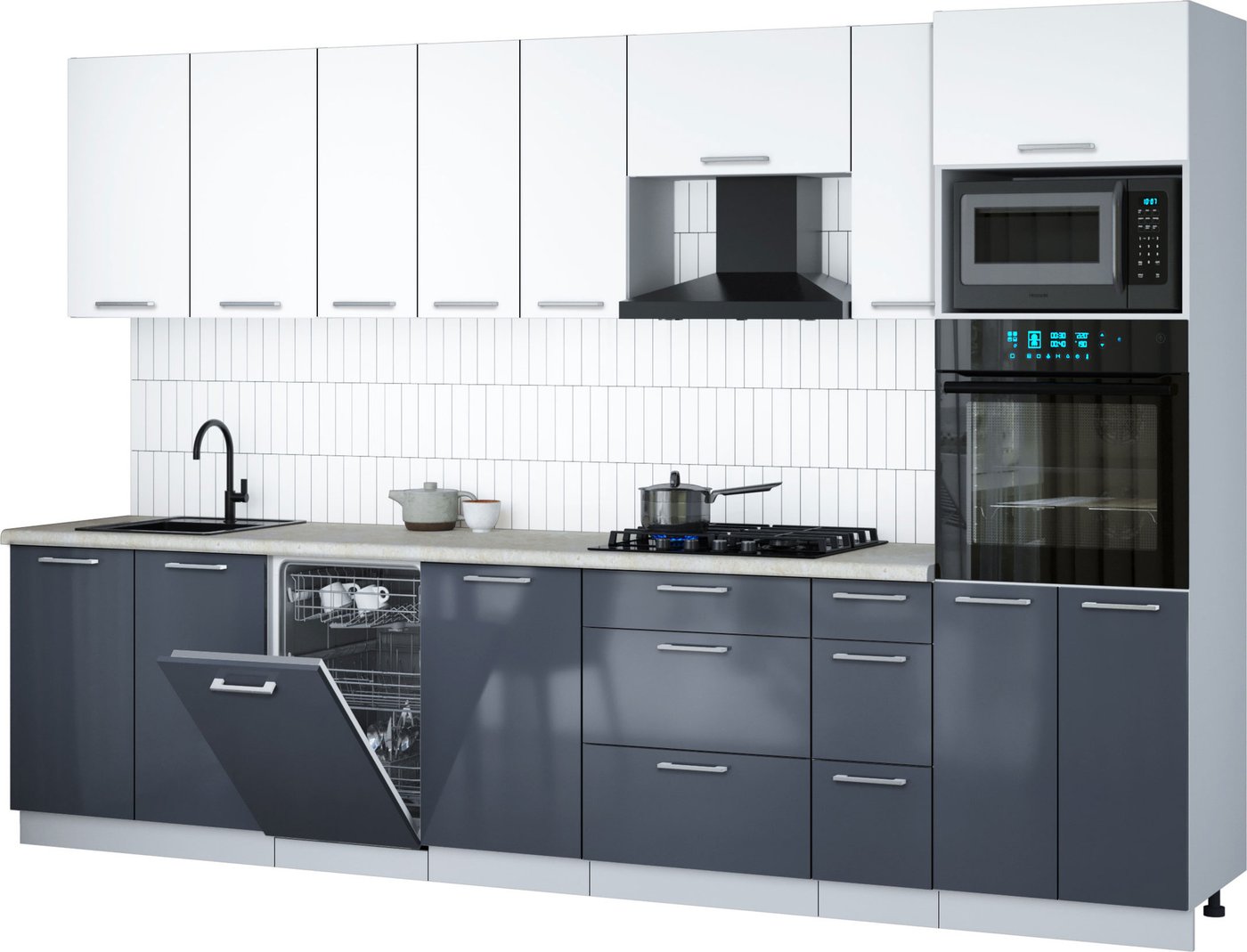 

Готовая кухня Интерлиния Мила Gloss 3.2-ПМ3 (асфальт глянец/белый/опал светлый)