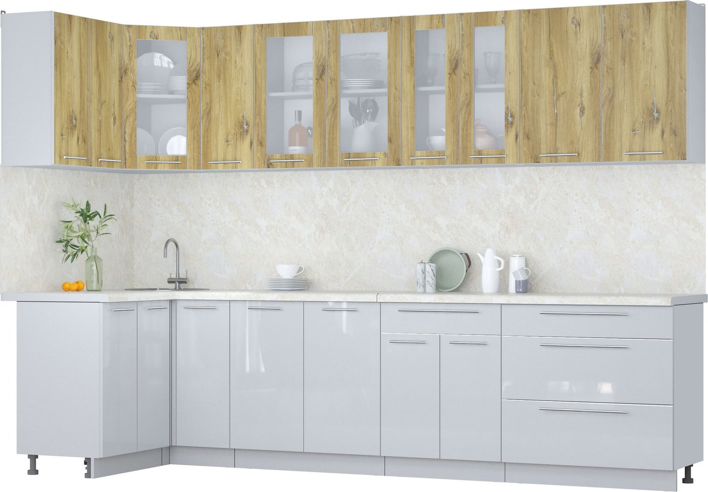 

Готовая кухня Интерлиния Мила Пластик 1.2x3.1 (дуб эпоксид/туманный глянец/опал светлый)