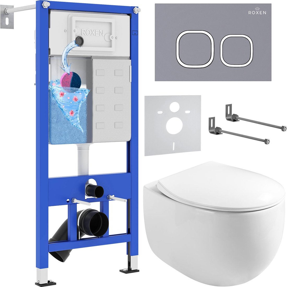 

Унитаз подвесной Roxen Egg в комплекте с инсталляцией StounFix Dual Fresh 6 в 1 966436 (кнопка: серый бетон)