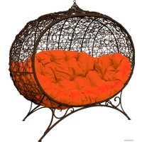 Садовый диван M-Group Улей на ножках 11220207 (коричневый ротанг/оранжевая подушка)