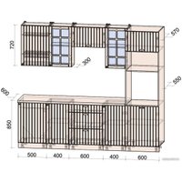 Готовая кухня Интерлиния Берес 2.5В (дуб вотан/дуб вотан/серый каспий)