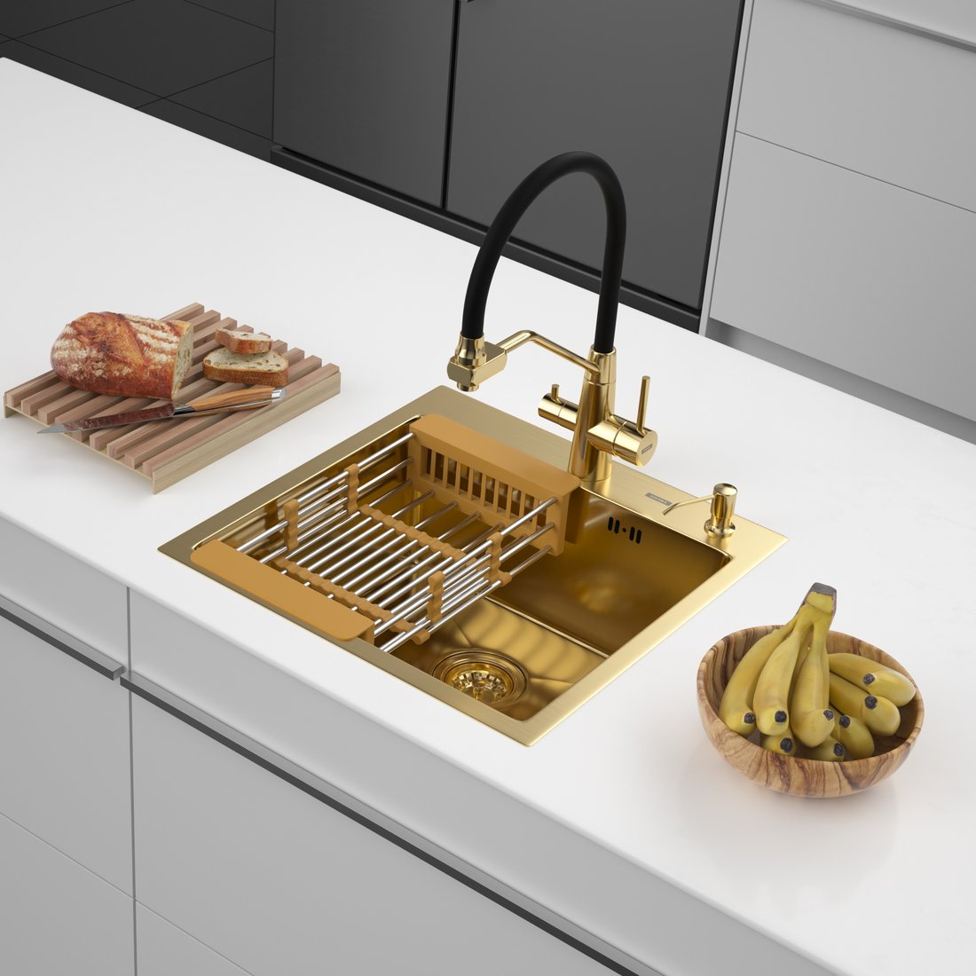 

Кухонная мойка ARFEKA ECO AR мойка 500*500, коландер, дозатор GOLD