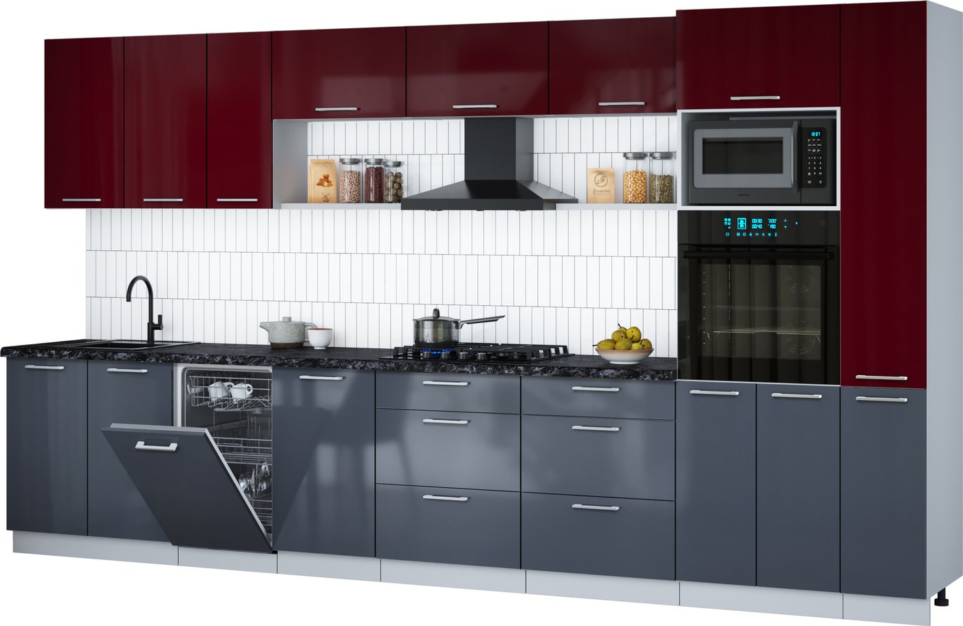 

Готовая кухня Интерлиния Мила Gloss 3.8-ПМ3 (асфальт глянец/бордовый глянец/кастилло темный)