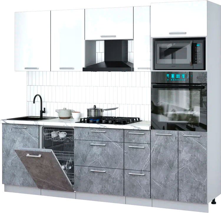 

Готовая кухня Интерлиния Мила Gloss 2.45-ПМ3 (керамика/белый глянец/белый гранит)