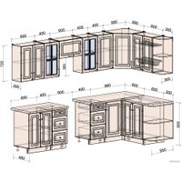 Готовая кухня Интерлиния Мила Шато 1.5x3.0 правая (луна/луна/бискайская сосна)
