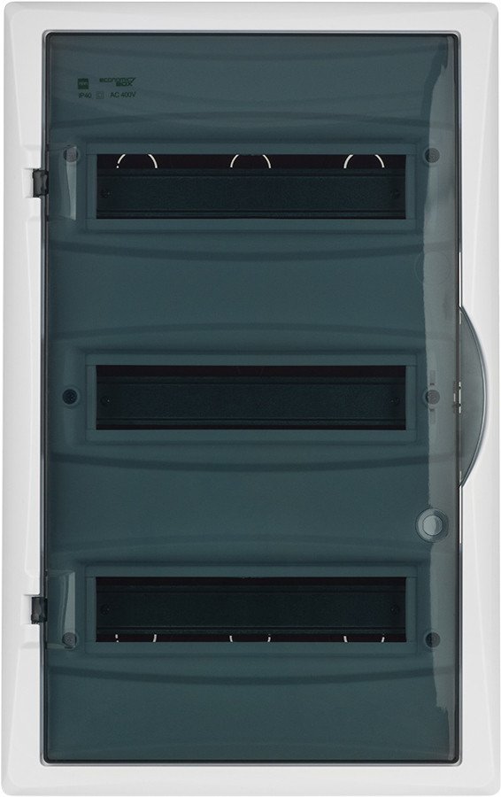 

Бокс пластиковый Elektro-Plast Eco Box 3x12M, N/PE 4x 2x16+7x10mm2, дымчатая пласт. дверь, белый RAL9003, 560x350x102mm, IP40