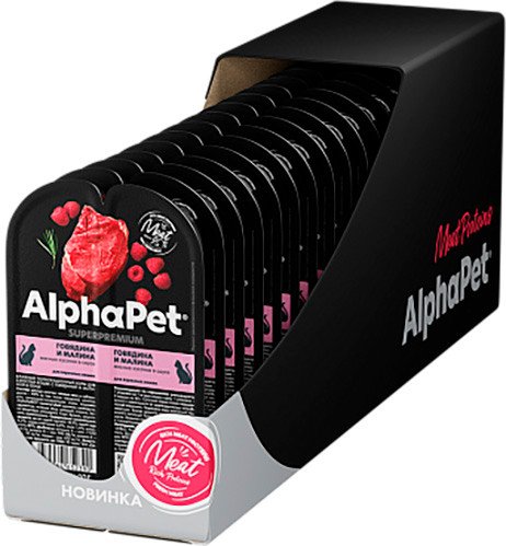 

Консервированный корм для кошек AlphaPet Superpremium с говядиной и малиной в соусе 15x80 г