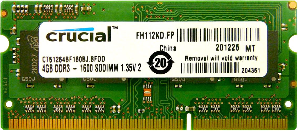 

Оперативная память Crucial 4GB DDR3 SO-DIMM PC3-12800 (CT51264BF160BJ)