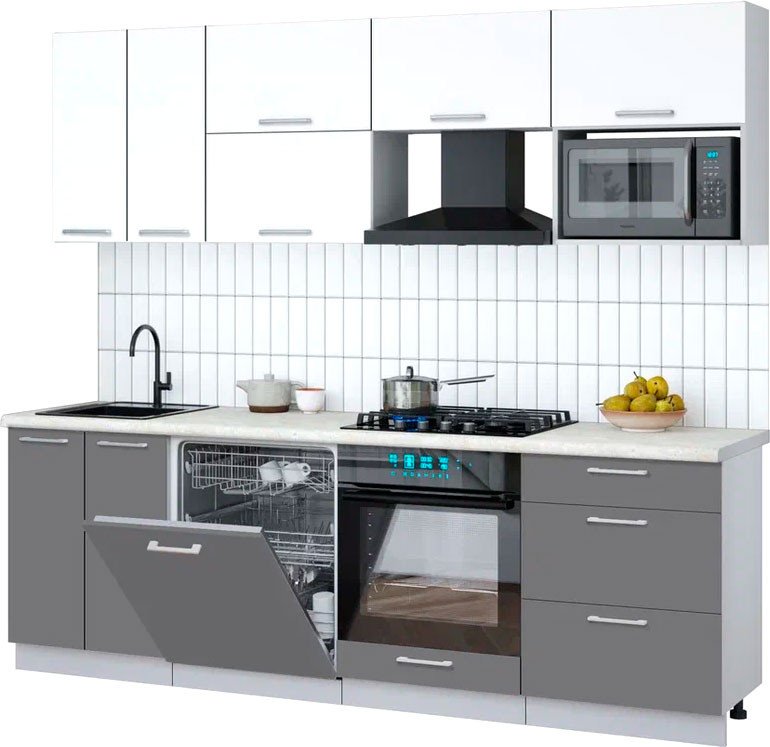 

Готовая кухня Интерлиния Мила Gloss 2.4-ПМ2 (серый/белый/опал светлый)