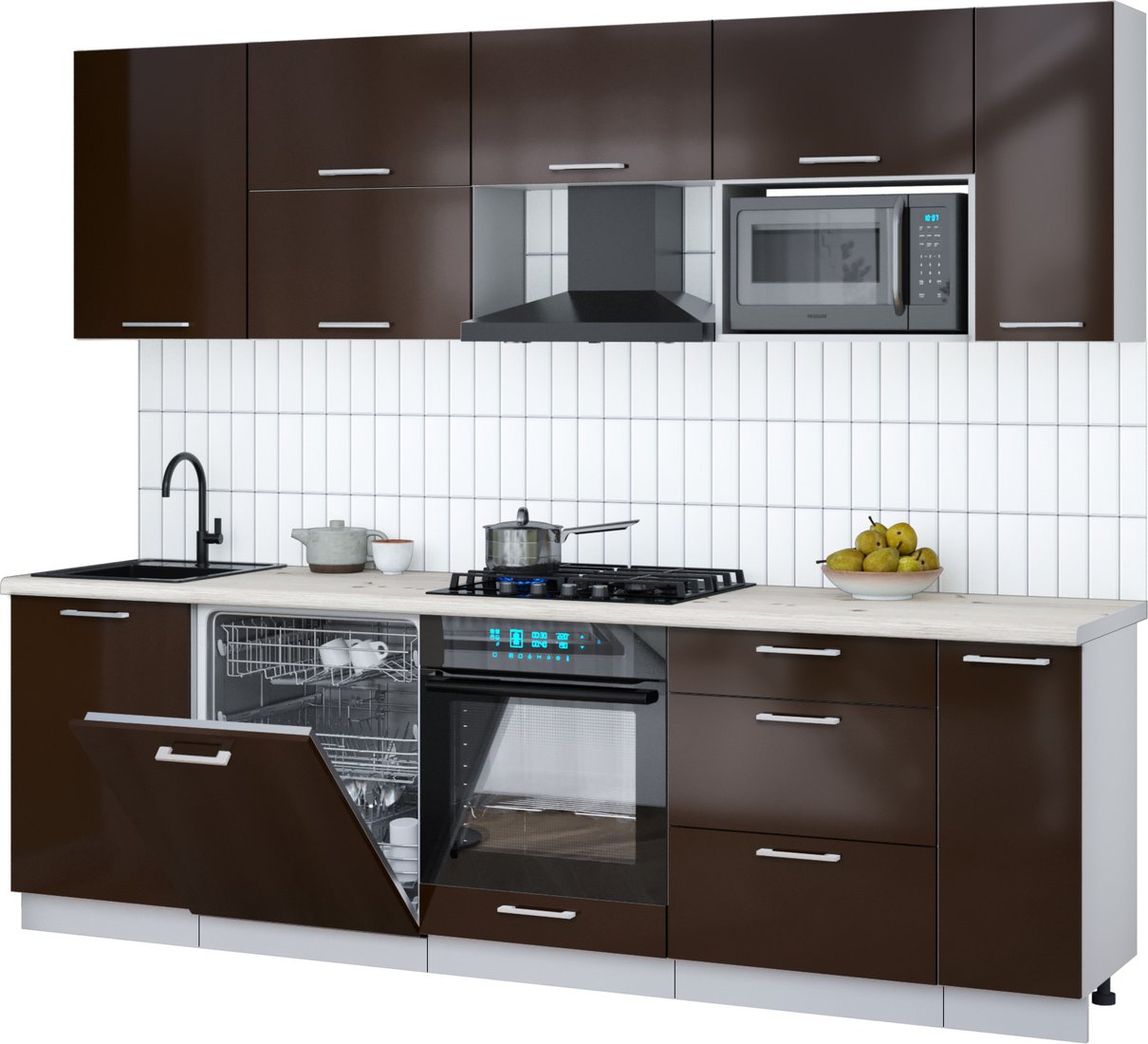 

Готовая кухня Интерлиния Мила Gloss 2.6-ПМ2 (шоколад глянец/шоколад глянец/бискайская сосна)