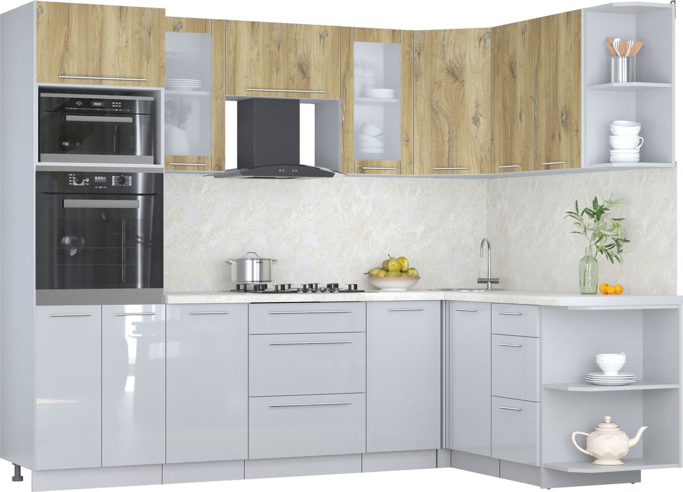 

Готовая кухня Интерлиния Мила Пластик 1.68x2.6 PR (дуб эпоксид/туманный глянец/опал светлый)