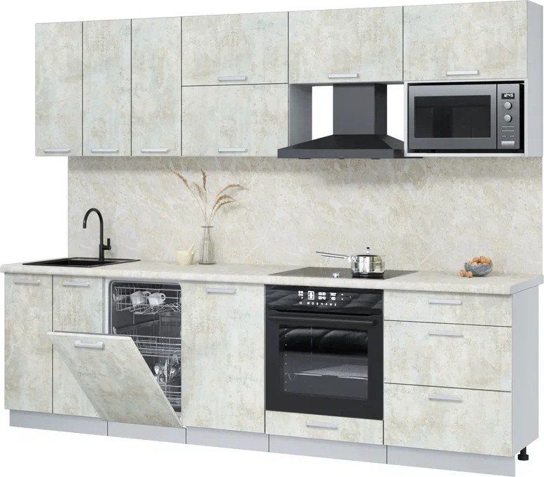 

Готовая кухня Интерлиния Мила Лайт 2.7-ПМ4 (бетон лайт/бетон лайт/опал светлый)