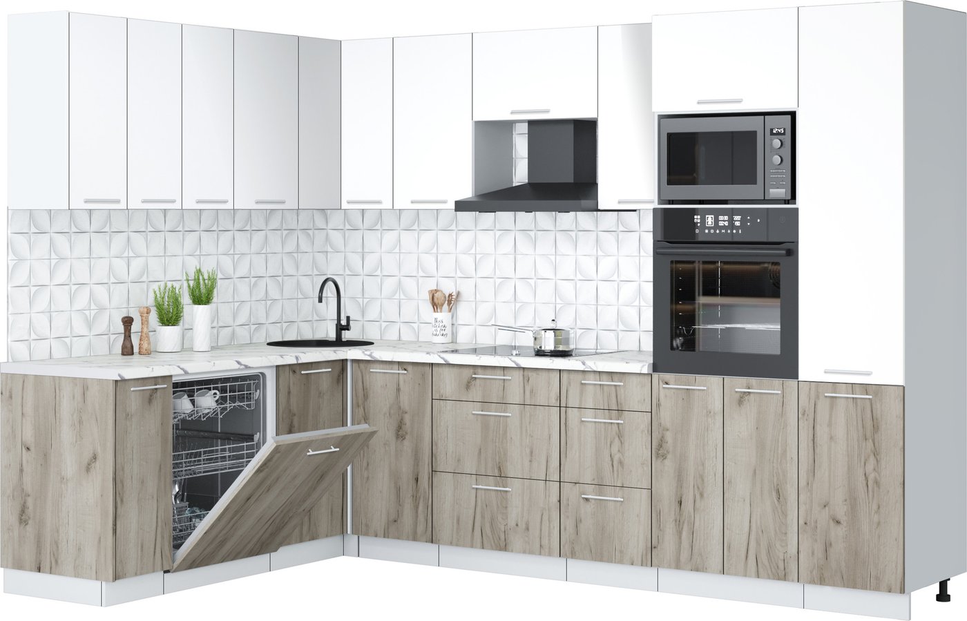 

Готовая кухня Интерлиния Мила Лайт 1.896х2.98 (белый платинум/дуб серый/белый гранит)