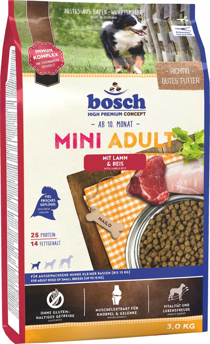 

Сухой корм для собак Bosch Mini Adult Lamb & Rice (Ягненок с Рисом) 3 кг