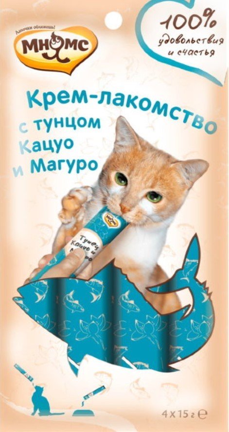 

Лакомство для кошек Мнямс Крем-лакомство с тунцом Кацуо и Магуро 15 г (4 шт)