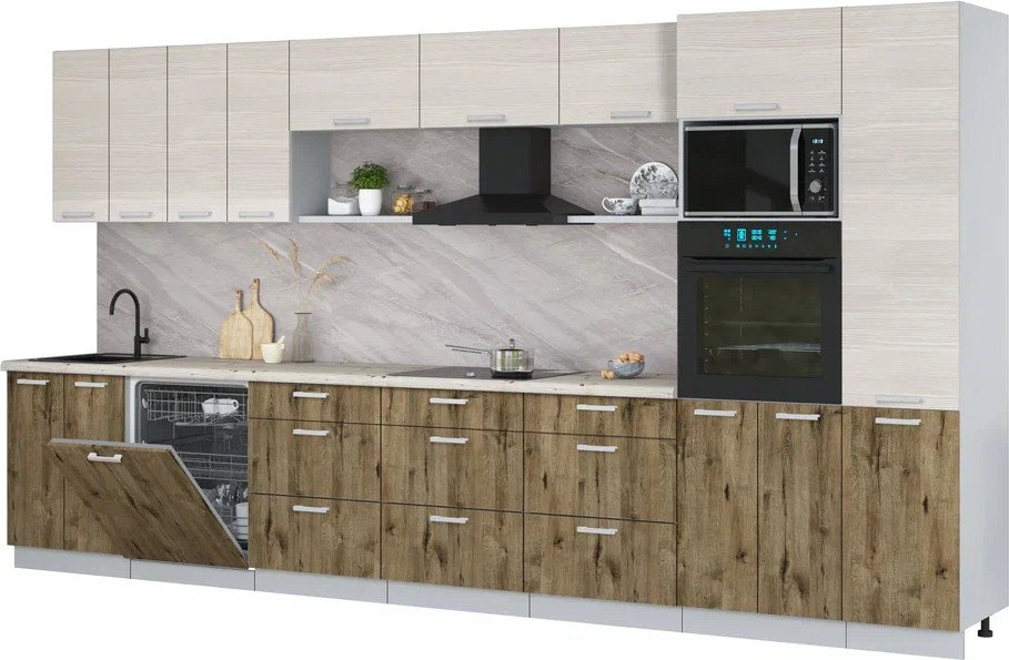 

Готовая кухня Интерлиния Мила Лайт 4.0-ПМ1 (вудлайн кремовый/дуб веллингтон/бискайская сосна)