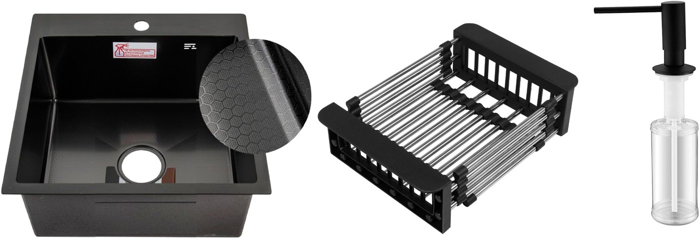 

Кухонная мойка Schtoff Best Decor Black 5050 + коландер KR-1 Black + дозатор SD-1 Black