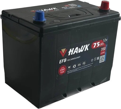 

Автомобильный аккумулятор Hawk EFB Asia 75 JR+ HSMF-80D26L.