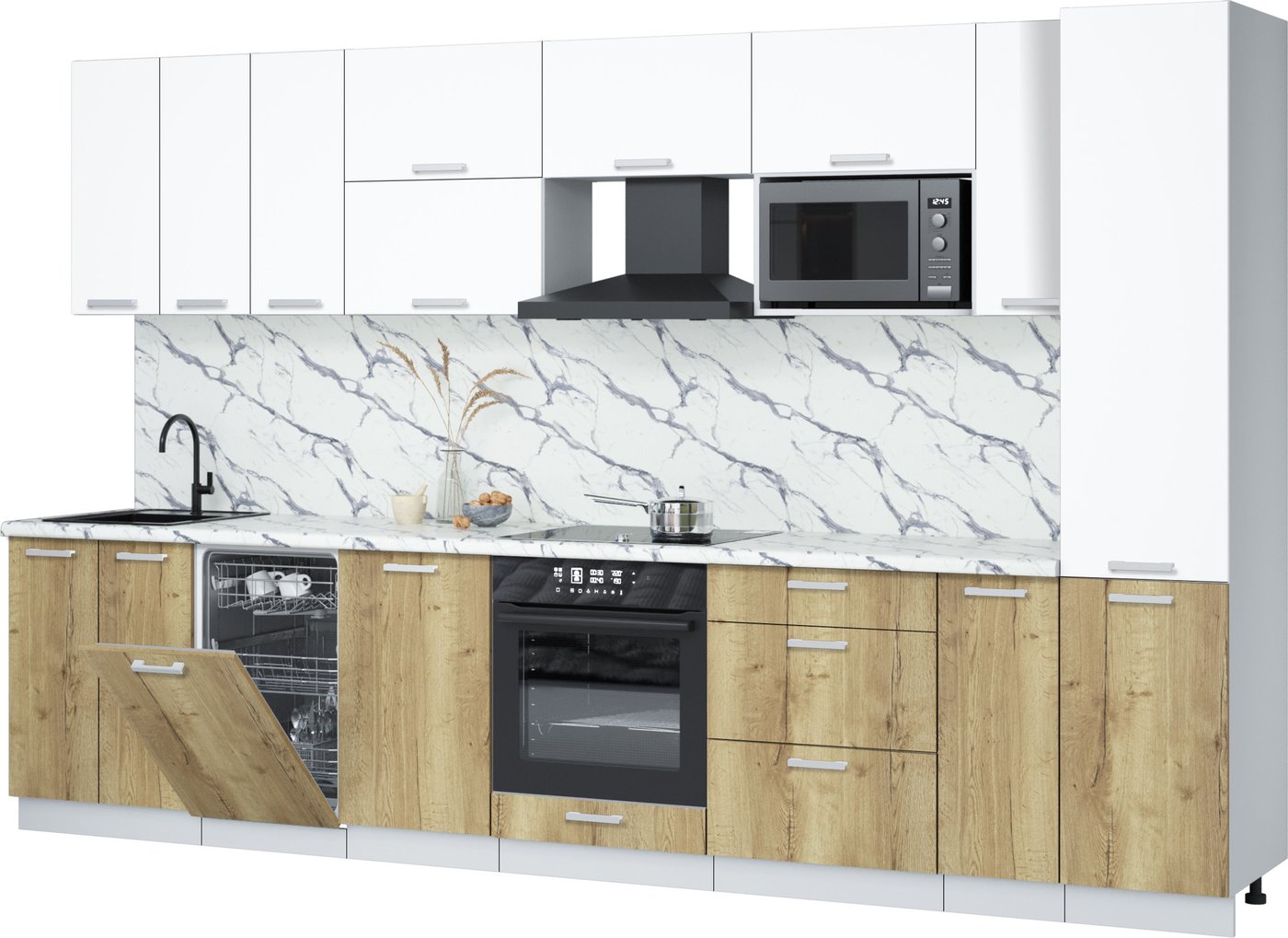 

Готовая кухня Интерлиния Мила Лайт 3.4-ПМ4 (белый платинум/дуб золотой/белый гранит)