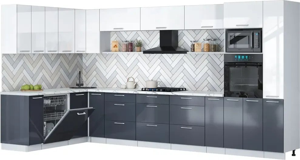 

Готовая кухня Интерлиния Мила Gloss 1.896х3.88 (асфальт глянец/белый глянец/белый гранит)