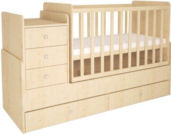 Кроватка-трансформер Polini Kids Simple 1100 с комодом (натуральный)