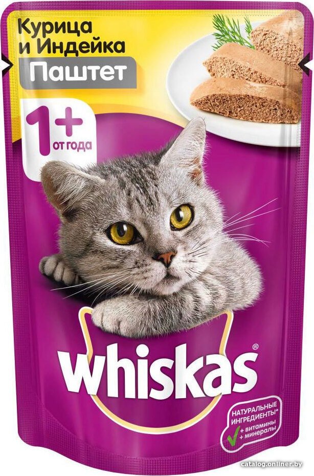 Пресервы Whiskas паштет из курицы с индейкой 0.085 кг