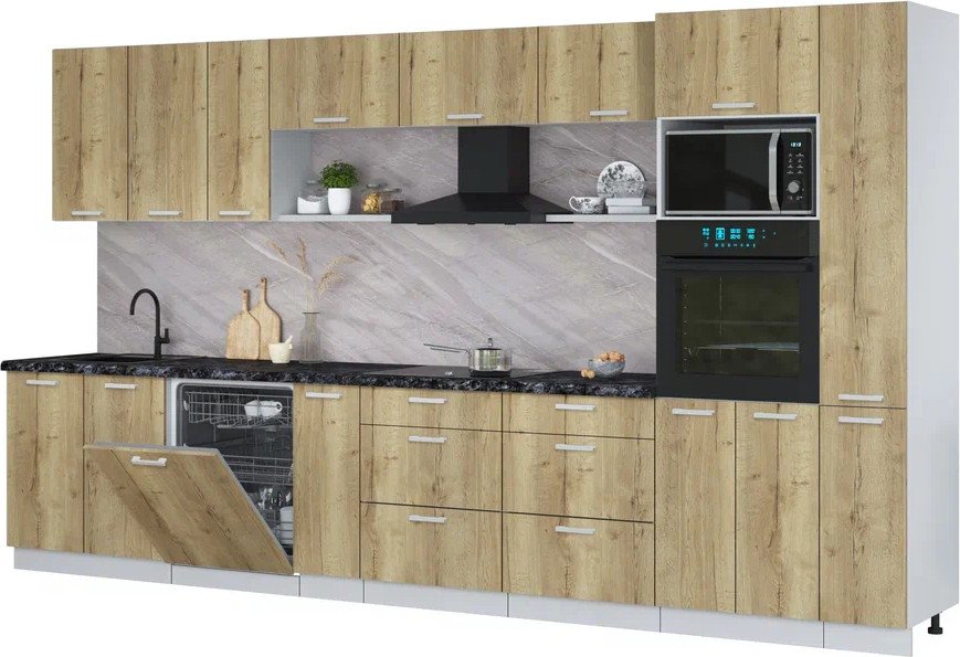 

Готовая кухня Интерлиния Мила Лайт 3.8-ПМ1 (дуб золотой/дуб золотой/кастилло темный)